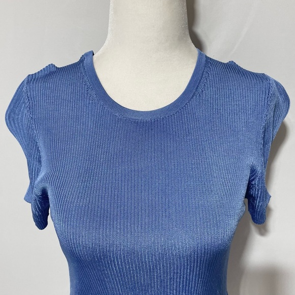 New Madewell Micro Rib Fitted Short Sleeve Sweater Tee NQ337 Celeste Blue XS - Picture 8 of 16